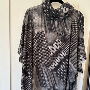 ROBERT KITCHEN HOUNDSTOOTH/MULTI COWL BLACK/GRAY FUNKY WOMEN'S TOP